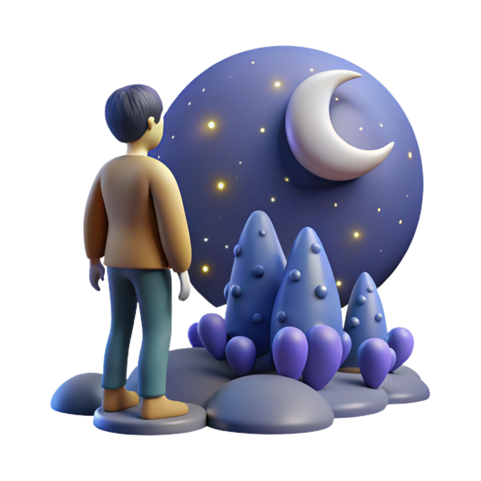nostalgic serene A lone wanderer gazing at a starry night sky, moonlight, romanticism style high resolution png