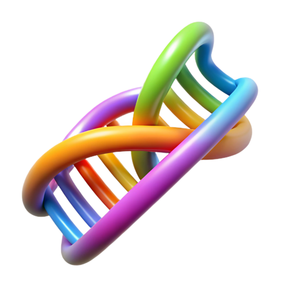 unforgettable retro A digital representation of a human DNA strand, glowing with vibrant colors, rotating slowly, in a dark background, illuminated by soft spotlights sharp png