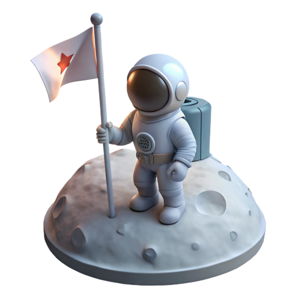 energetic spectacular A lone astronaut, planting a flag on a desolate, gray moon, illuminated by the harsh white light of a distant sun. Photorealistic style, natural lighting elite png