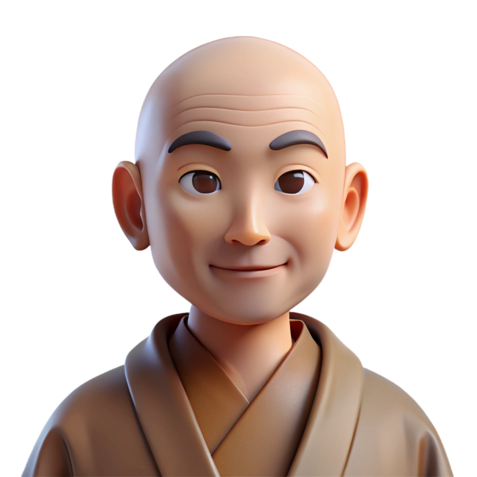 extraordinary harmonious surreal Portrait of a serene monk with a peaceful expression and shaved head, wearing simple robes, lit by soft natural light, spiritual art style impeccable png