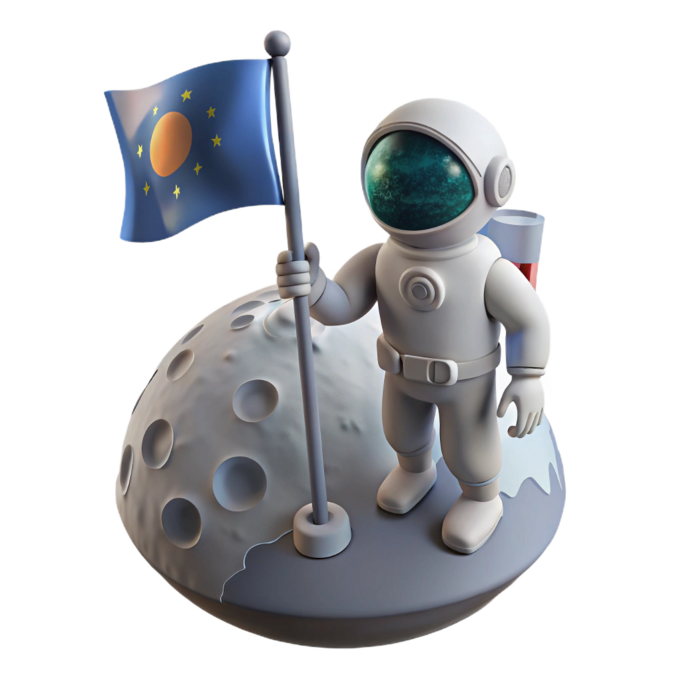 impressive nordic A lone astronaut planting a flag on a desolate, gray moon, the Earth visible in the distance, lit by the bright, white light of the sun. Photorealistic, historical style flawless png