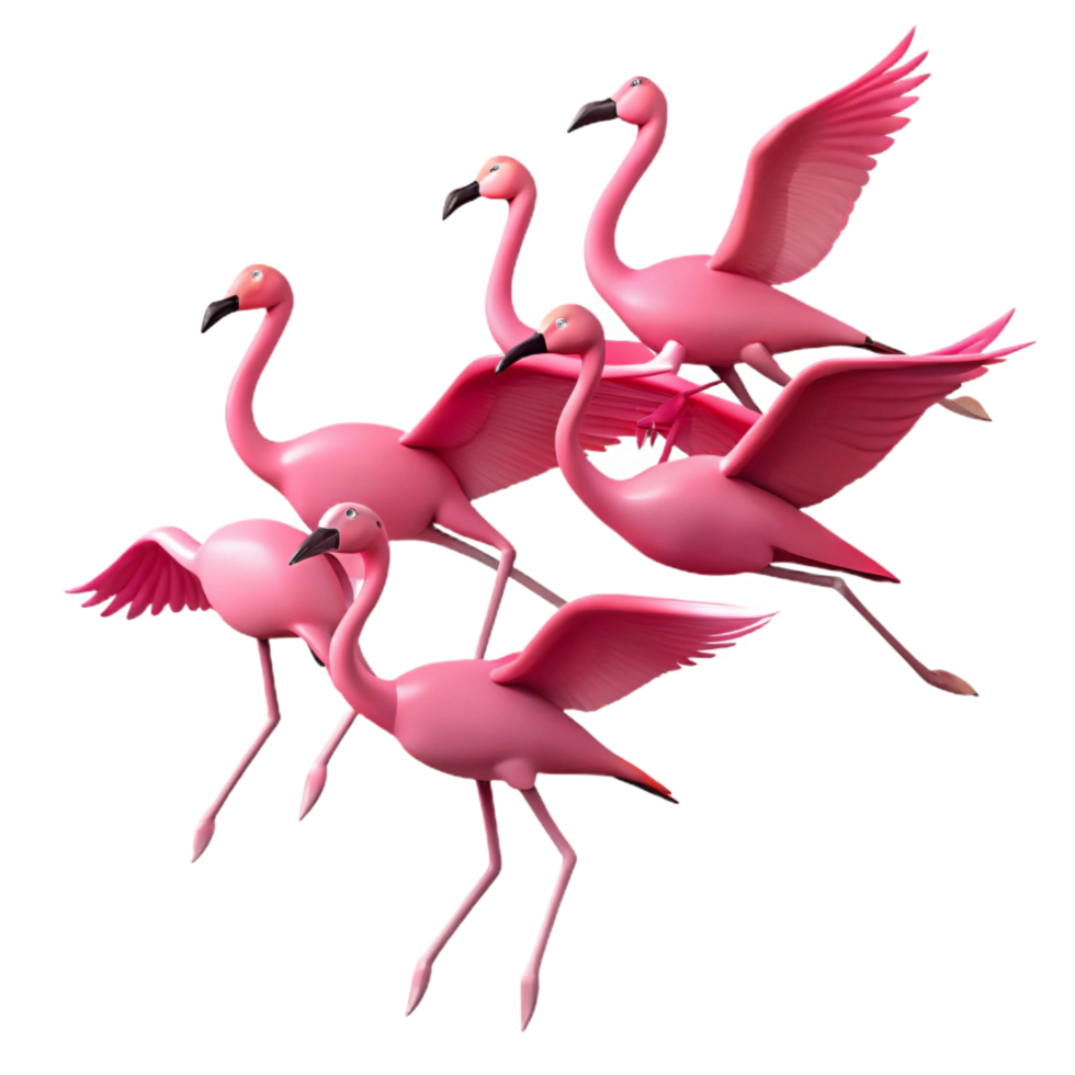 ethereal sumptuous A flock of flamingos taking flight against a vibrant sunset, silhouette style, minimalist art 4K png