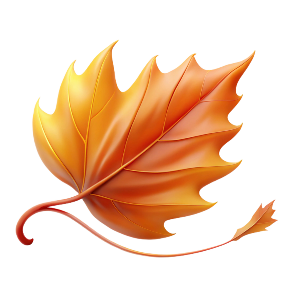 iconic creative A solitary autumn leaf falling gracefully, swirling motion blur, warm orange and red hues, against a clear sky, cinematic style high quality png