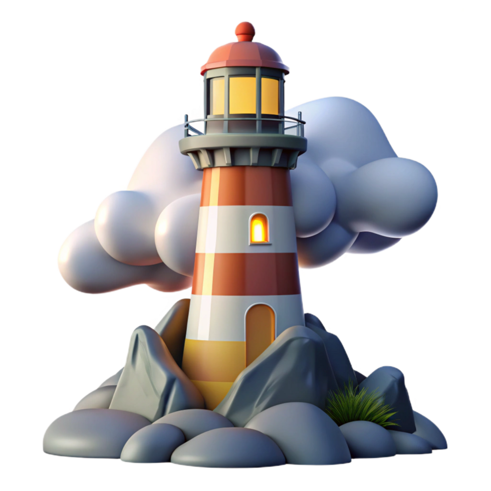 stunning coastal A towering lighthouse on a rocky coast, crashing waves, dramatic storm clouds, flashing light masterfully captured png