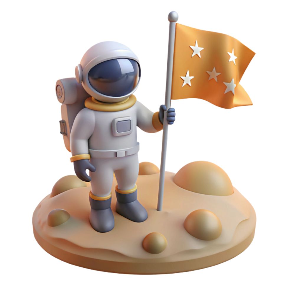 energetic elegant A lone astronaut, planting a flag on a barren, alien planet, illuminated by the harsh light of the nearby star. Daylight lighting, realistic style sharp png