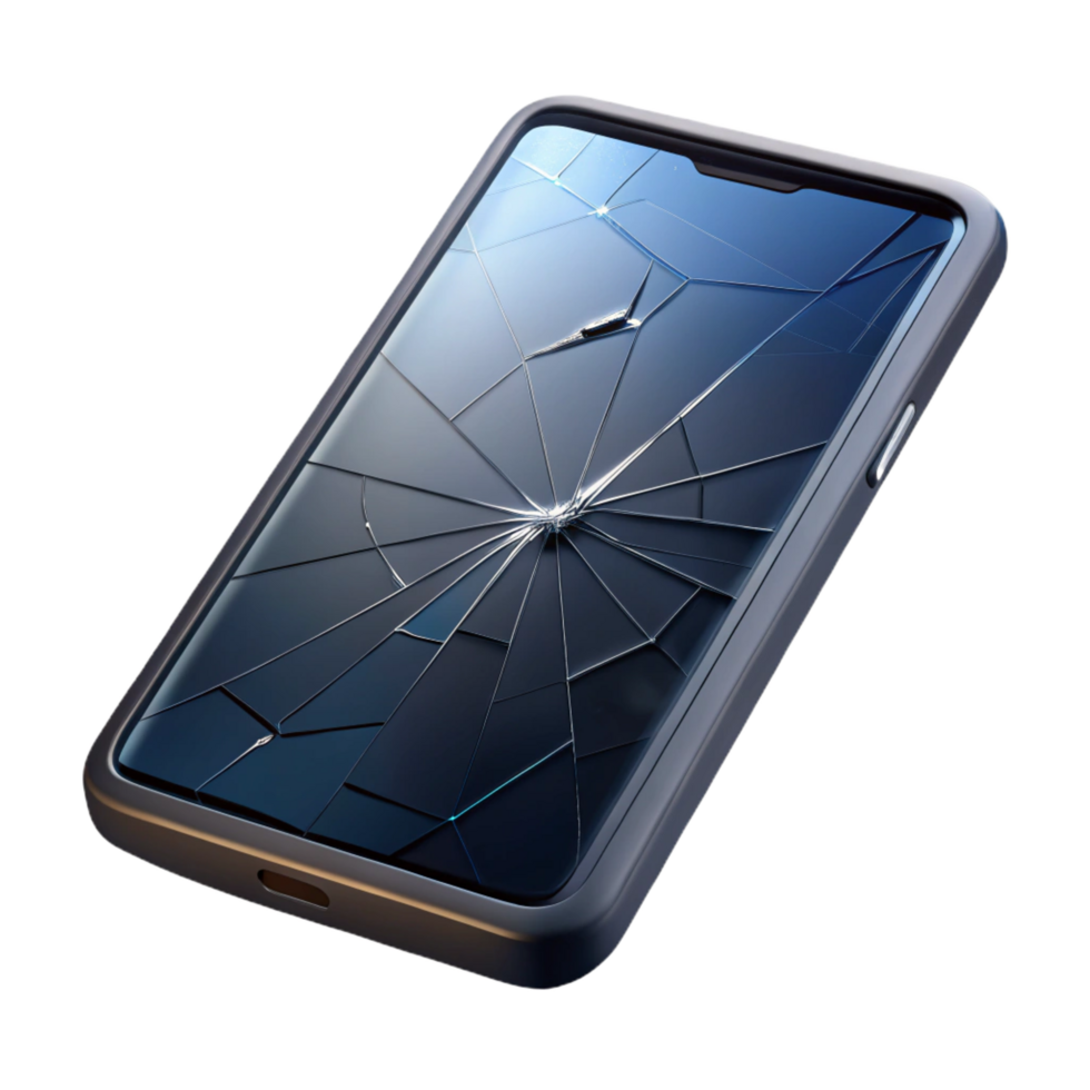 wonderful dreamy victorian A broken smartphone with a cracked screen, revealing its internal components, dark and gritty style top tier png
