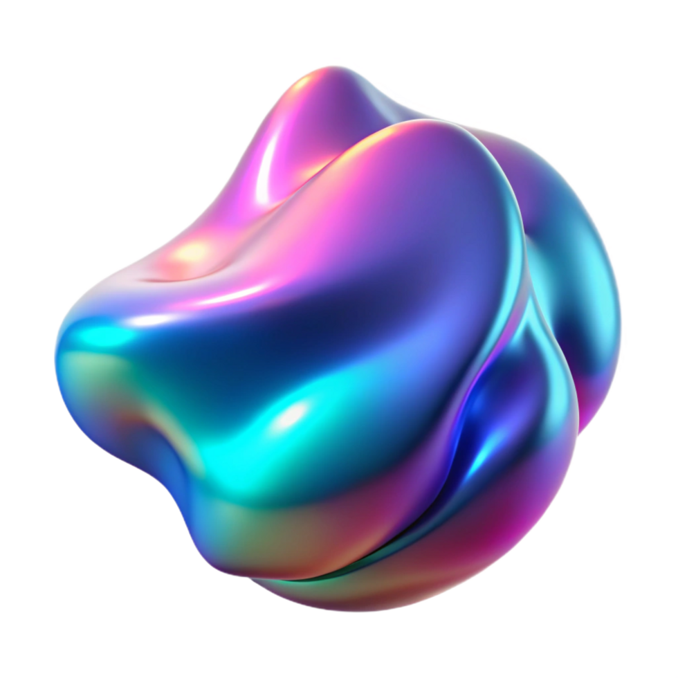 ethereal picturesque A fluid, morphing blob of iridescent liquid in shades of blue and pink, illuminated by a shifting, holographic light, surrealist style original png