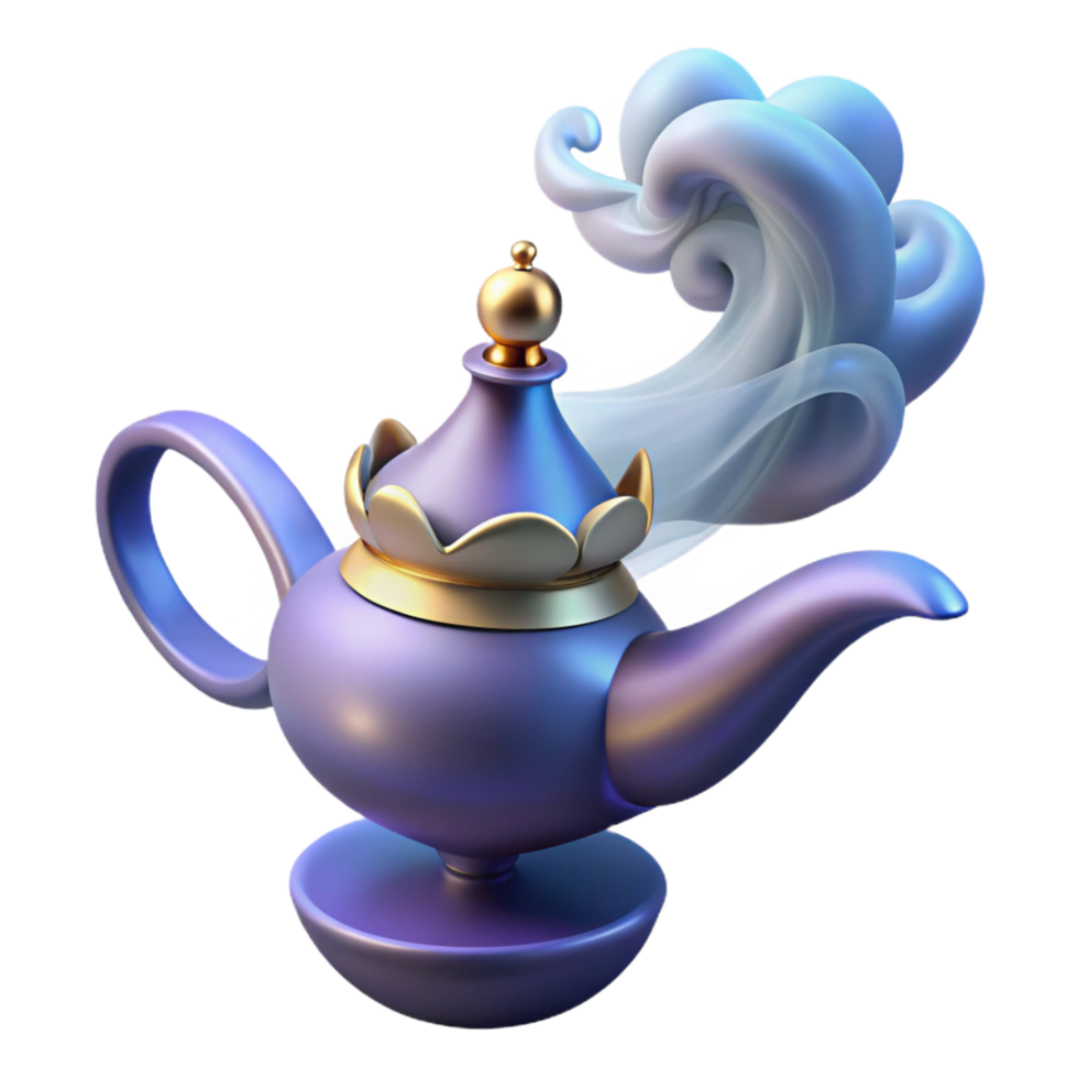 sumptuous unparalleled A djinn emerging from a magic lamp, swirling smoke and ethereal light, Arabian mythology art style png