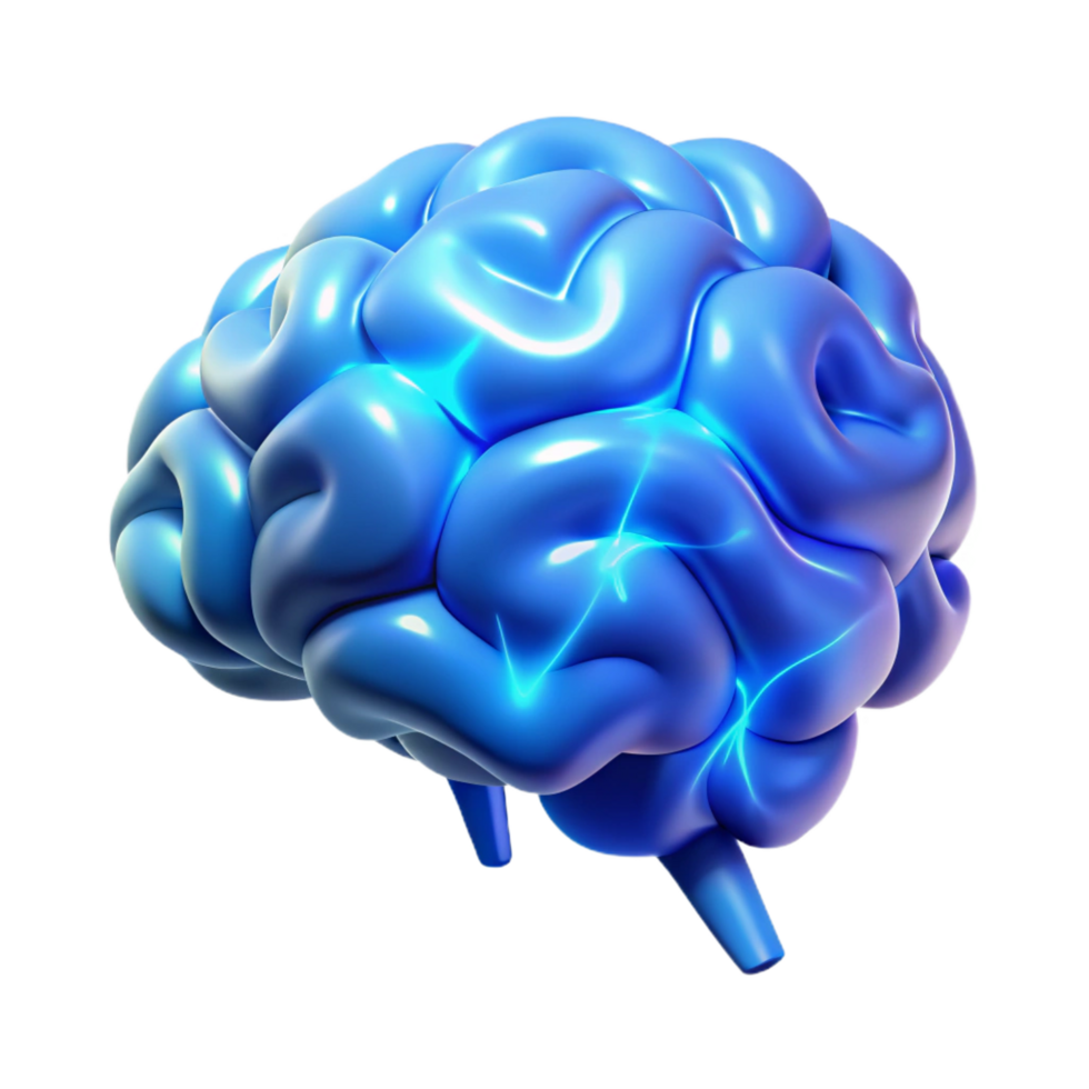 magnificent memorable A holographic projection of a human brain, pulsating with electrical activity, rendered in a cool, clinical blue, medical illustration style png