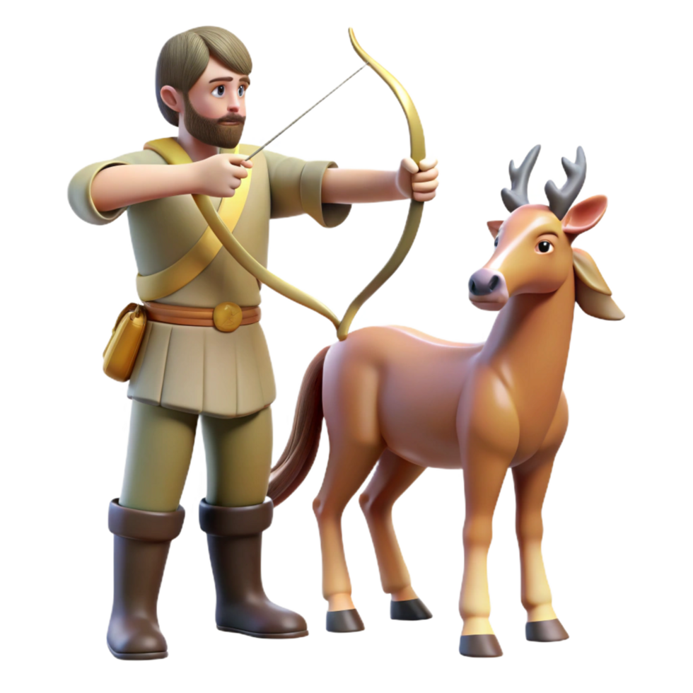 dazzling dynamic avant garde A wise centaur teaching archery to a young human, in a tranquil meadow bathed in the warm golden light of sunset. Renaissance style professional png