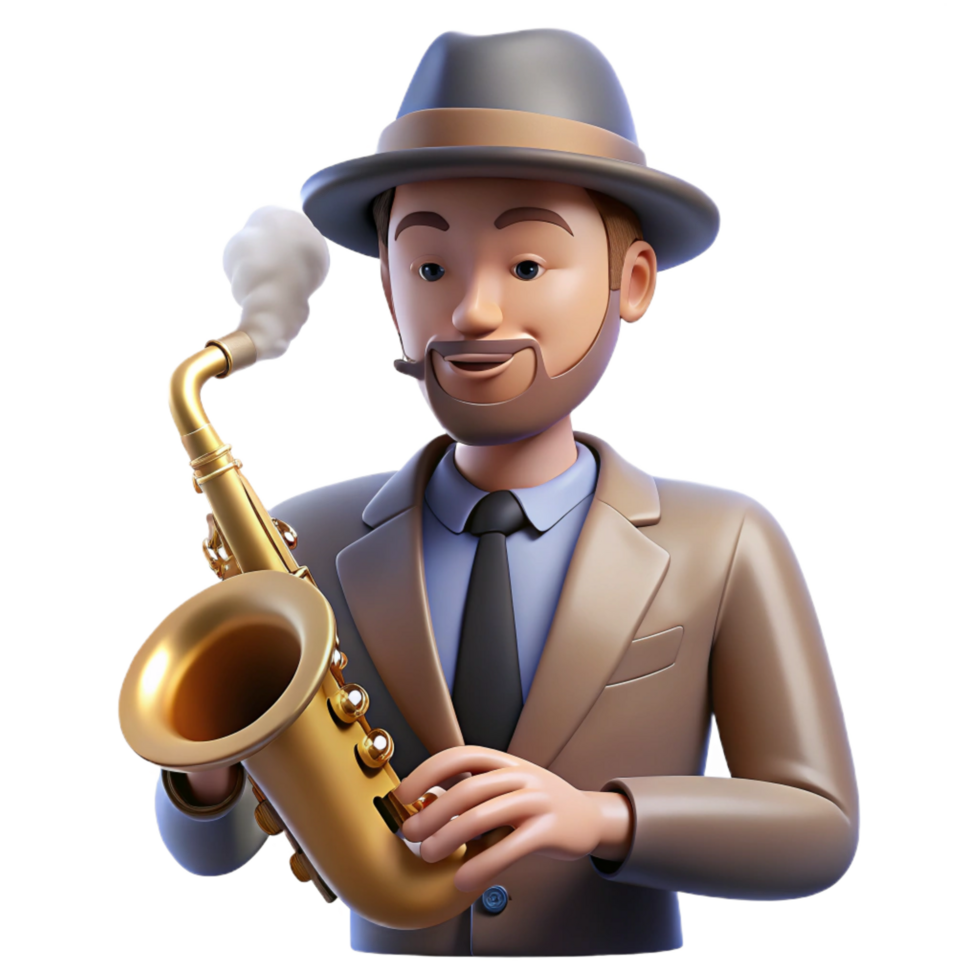 captivating celebrated Portrait of a soulful musician with a saxophone, smoky jazz club lighting, art deco style png