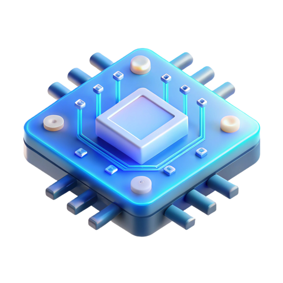 fascinating distinctive A single, levitating circuit board with glowing LEDs, intricate traces visible, illuminated by a soft blue light, in a minimalist style png