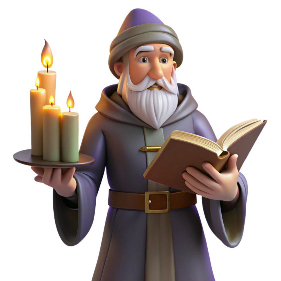 tranquil breathtaking A wise old wizard casting a spell from a dusty spellbook, candlelight, Renaissance style impeccable png