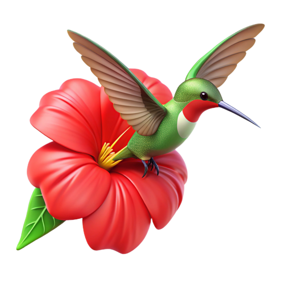 romantic vibrant A hummingbird hovering over a bright red hibiscus flower, natural light, botanical illustration style, fine lines, museum quality png