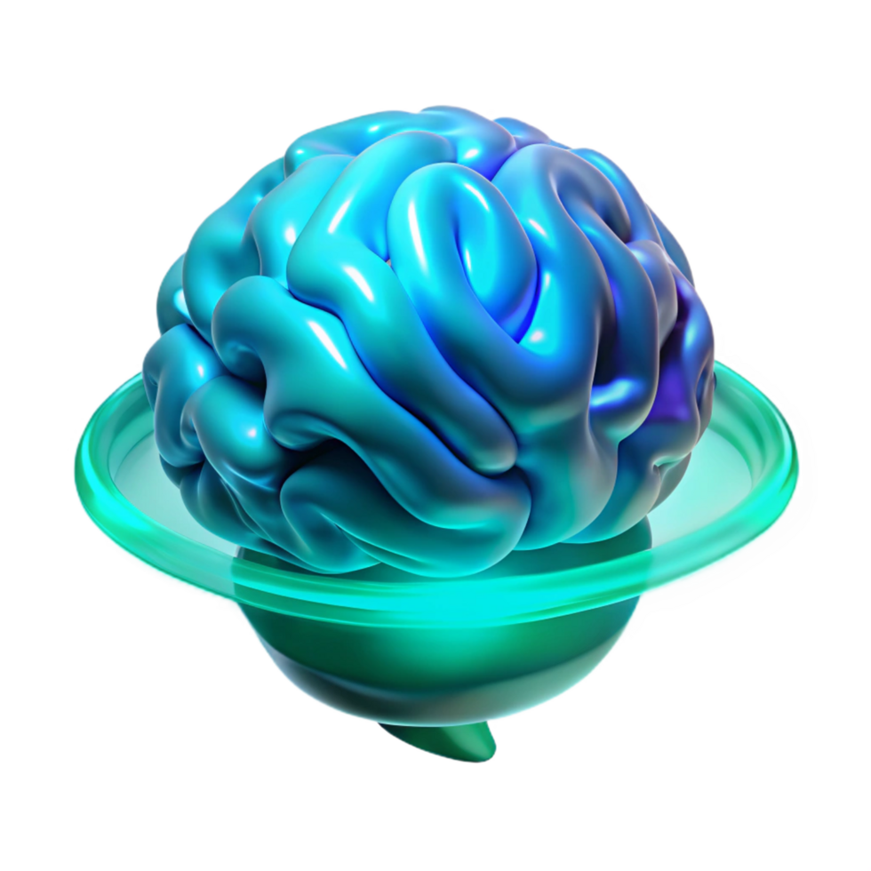 dazzling ethereal urban A holographic projection of a human brain, rotating slowly, pulsing with energy, cool blue and green lighting, scientific illustration style 4K png