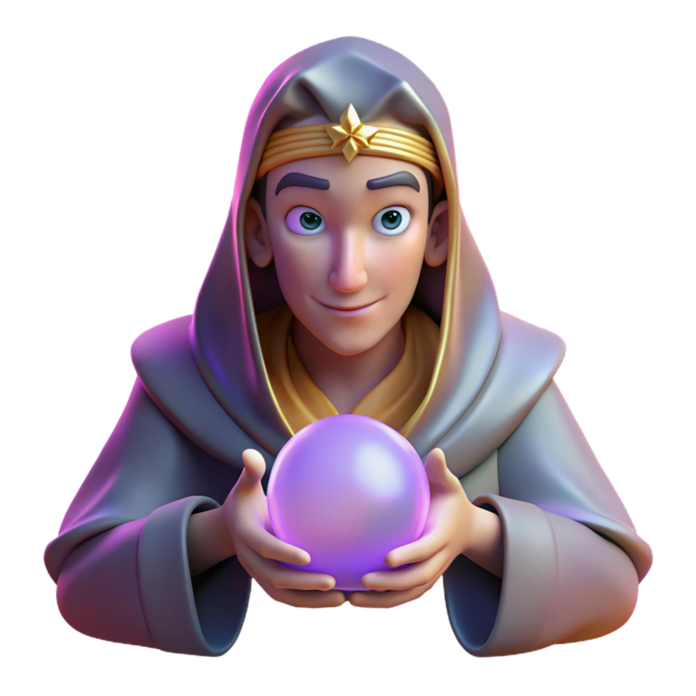 pristine celebrated Portrait of an enigmatic fortune teller with a crystal ball, draped in flowing fabrics, and a mysterious gaze, lit by flickering candlelight, in a mystical style png