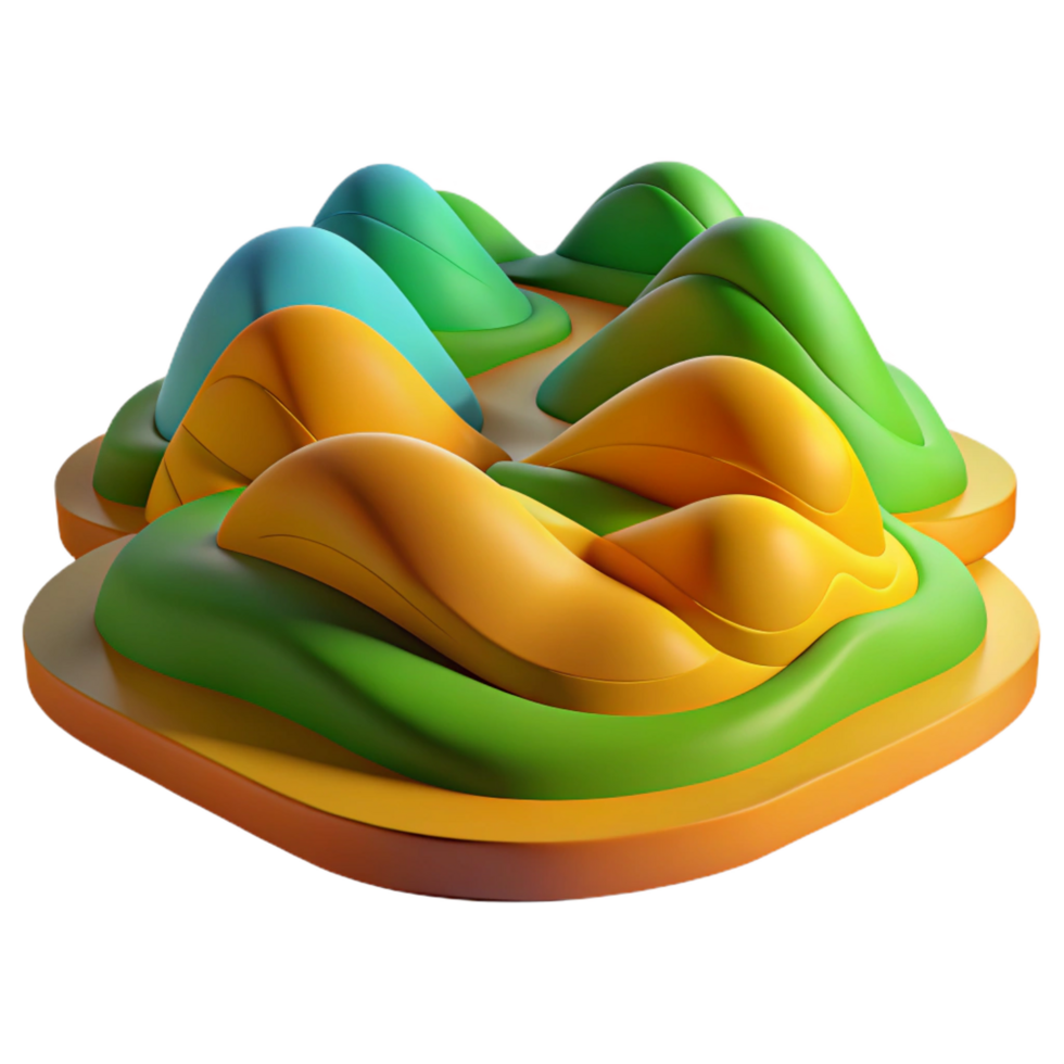 enchanting inspired An abstract landscape composed of rolling hills and valleys, rendered in vibrant, contrasting colors png