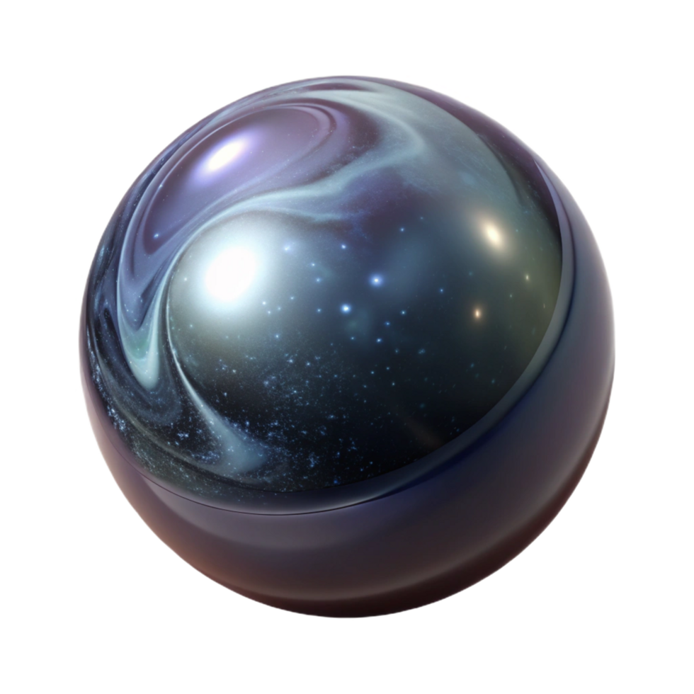 melancholic gorgeous A single, perfect sphere of polished obsidian reflecting a distorted galaxy, minimalist style ultra HD png