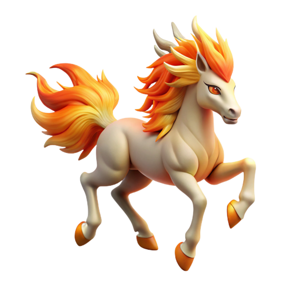 gorgeous sought after A powerful kirin with a flaming mane and tail, galloping across a plain, Japanese art style png