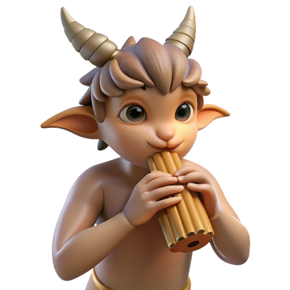 dramatic exemplary A mischievous satyr playing a pan flute in a sun drenched forest, dappled sunlight, rococo style png