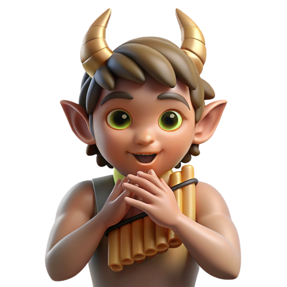 standout mid century A mischievous satyr playing a pan flute in a sun drenched forest glade. Warm, natural lighting, classical mythology style exclusive png