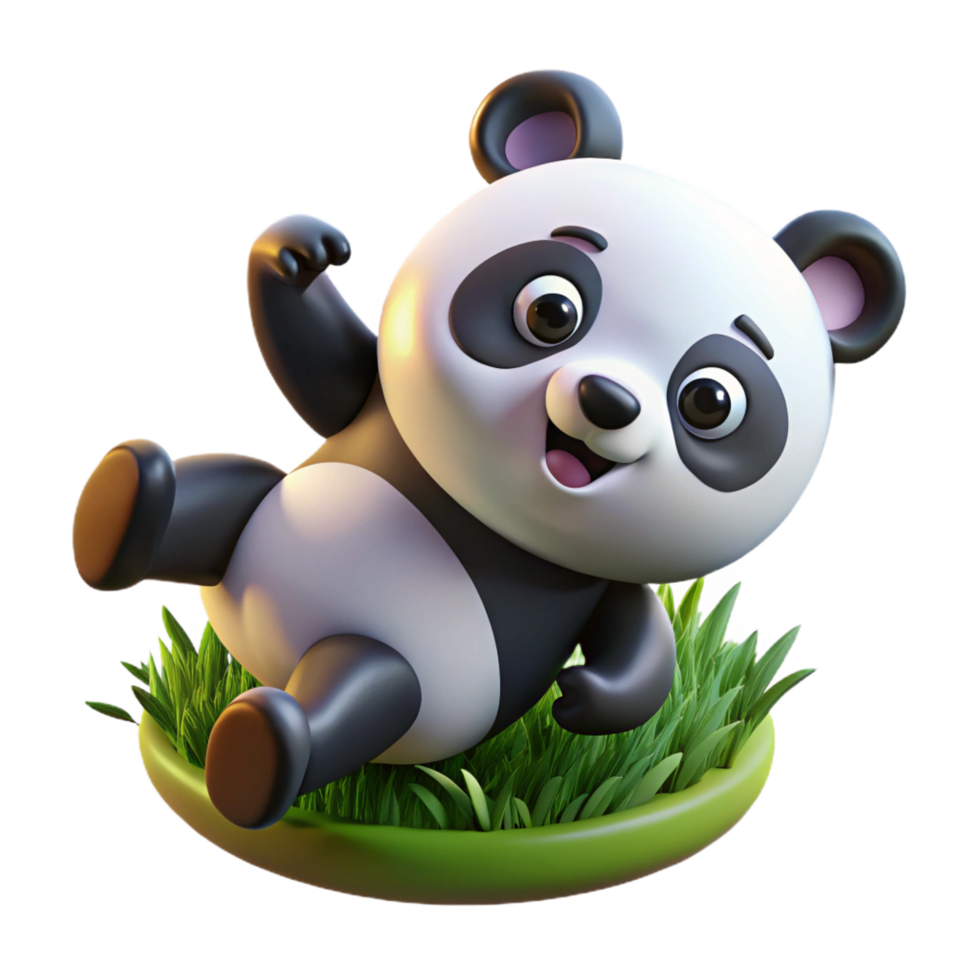 enchanting dramatic contemporary A playful panda cub tumbling down a grassy hill, bright, cheerful lighting, cartoon illustration style expertly shot png