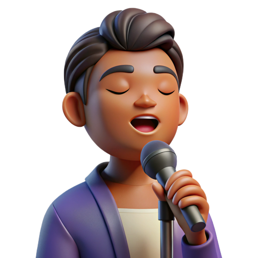 spectacular surreal Portrait of a soulful singer with a microphone, closed eyes, and a passionate expression, lit by a single spotlight, in a concert photography style ultra HD png