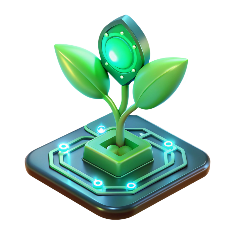 notable nordic A bioluminescent plant growing out of a circuit board, illuminated by its own soft, green light, biopunk style perfect clarity png