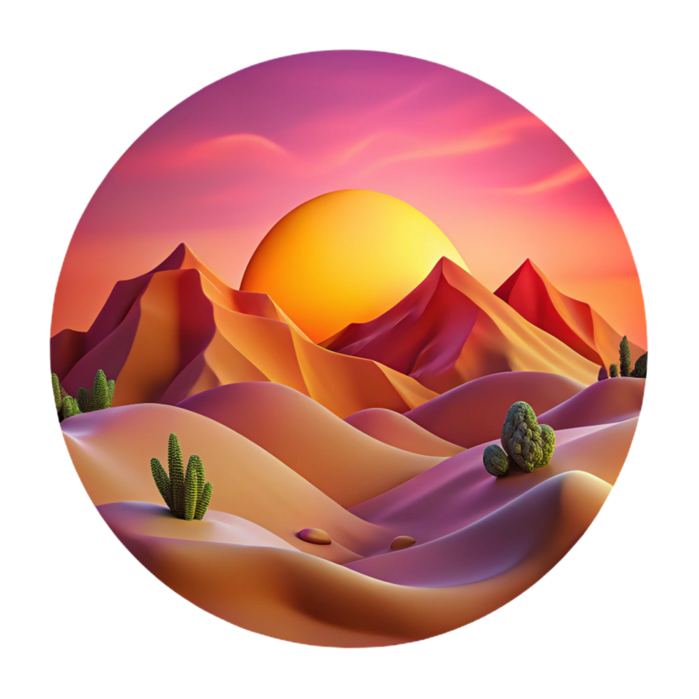 exemplary retro A desert landscape at sunset, warm and vibrant colors, dramatic and expansive, landscape photography style sharp png