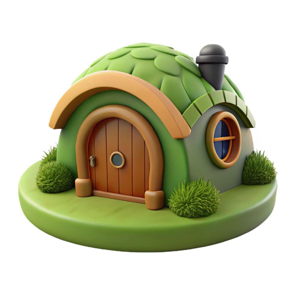 calm fascinating A hobbit hole built into a hillside, round green door, moss covered roof, charming, whimsical, storybook illustration, genuine png