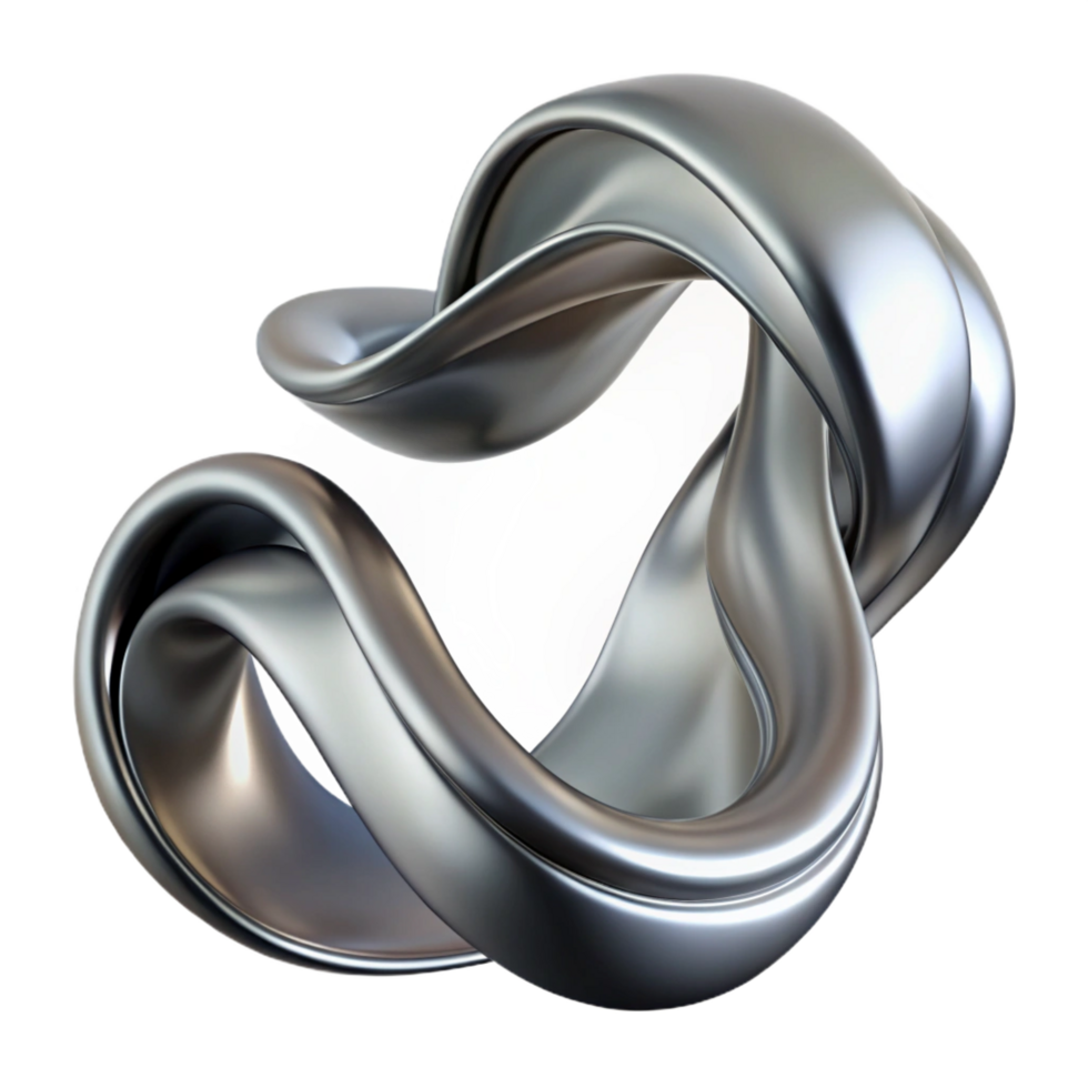 mesmerizing rustic A flowing, ribbon like form made of liquid metal, with a chrome finish, twisting and turning in a dynamic pose. Studio lighting sharp png