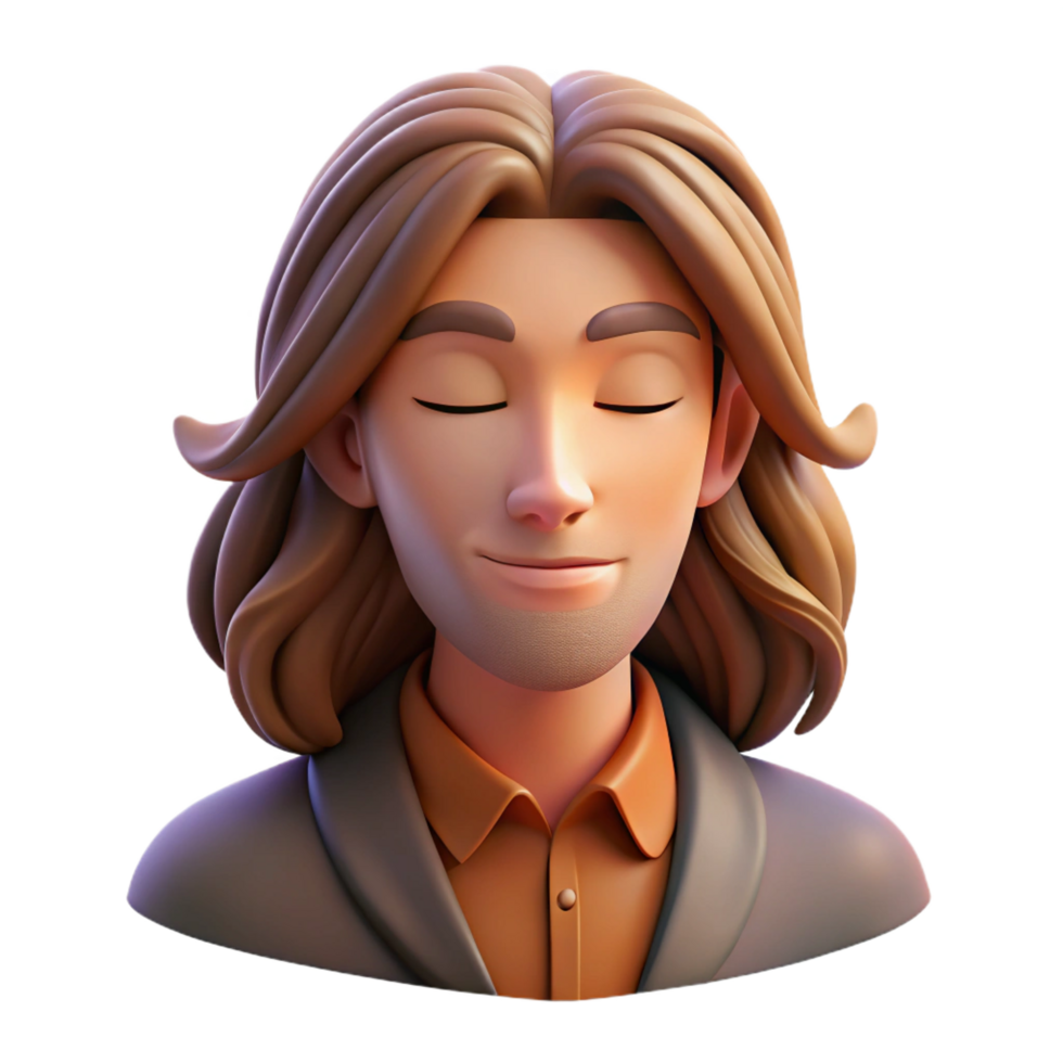 dramatic urban Portrait of a melancholic musician with long, flowing brown hair, closed eyes, and a serene expression, lit by a single spotlight, in a dreamlike, ethereal style original png