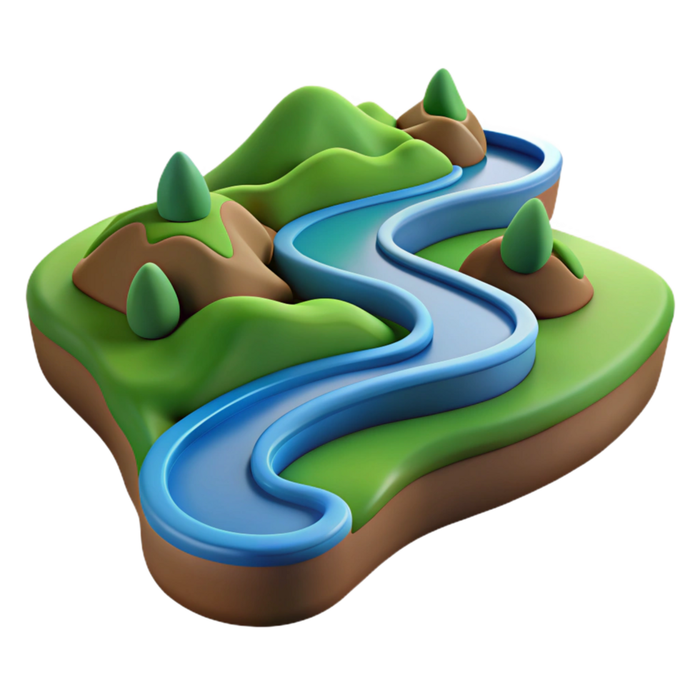 standout tropical A winding river flowing through a valley, aerial view, landscape photography, serene style, flawless png