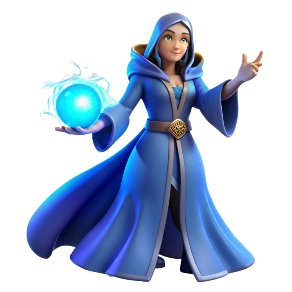 distinguished futuristic A powerful sorceress summoning a crackling ball of arcane energy, vibrant blue lighting, art deco style high quality png