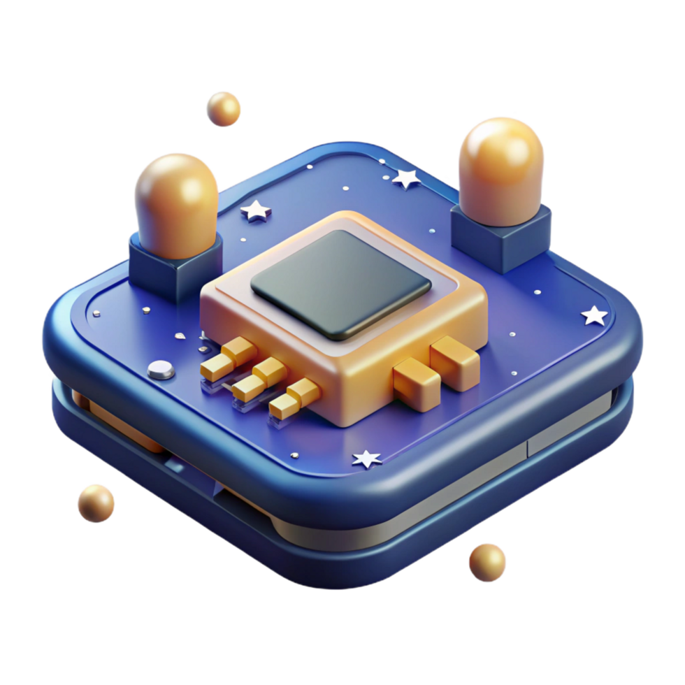 pristine standout A single circuit board floating in space, stars reflecting on its surface, science fiction style png