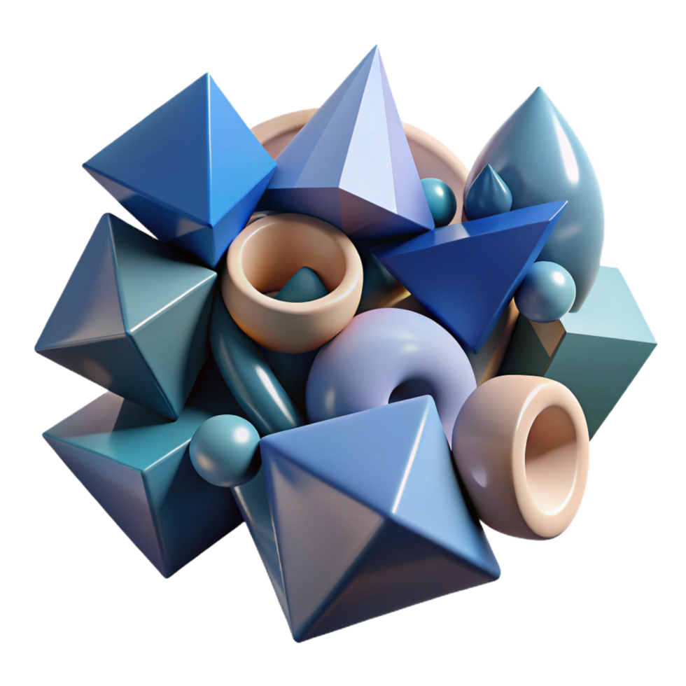 dynamic majestic A chaotic jumble of geometric shapes, casting long, distorted shadows high quality png