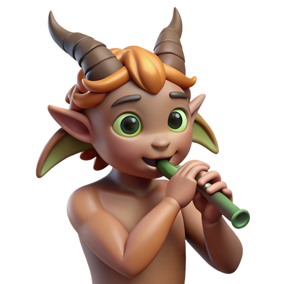 extraordinary iconic A mischievous satyr playing a flute in a sun drenched forest glade, Impressionist painting style png