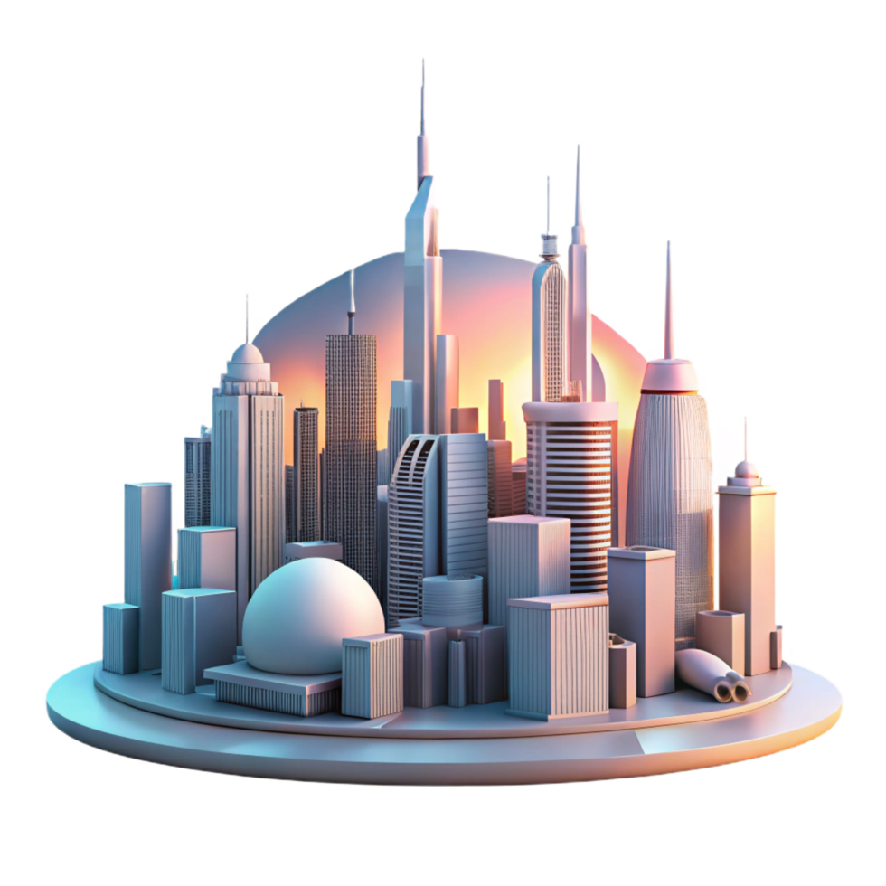 wonderful exceptional A futuristic cityscape at dawn, soft lighting, skyscrapers reaching into the sky, futuristic architecture style png