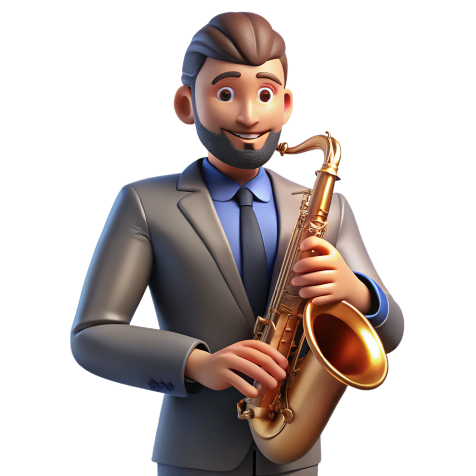 rare urban Portrait of a charismatic musician holding a gleaming saxophone. Dim, jazz club lighting. Music photography style fine detail png