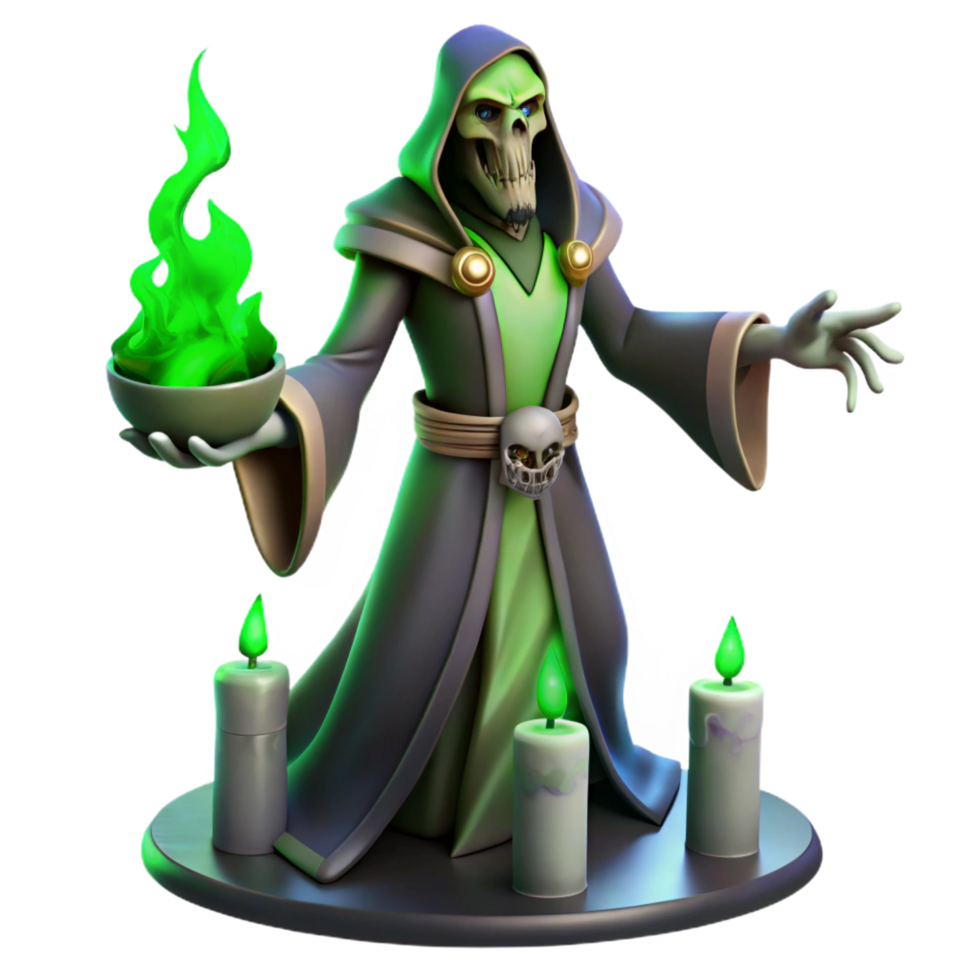 dynamic mesmerizing A sinister warlock performing a ritual in a dark forest, eerie green lighting, dark fantasy style authentic png