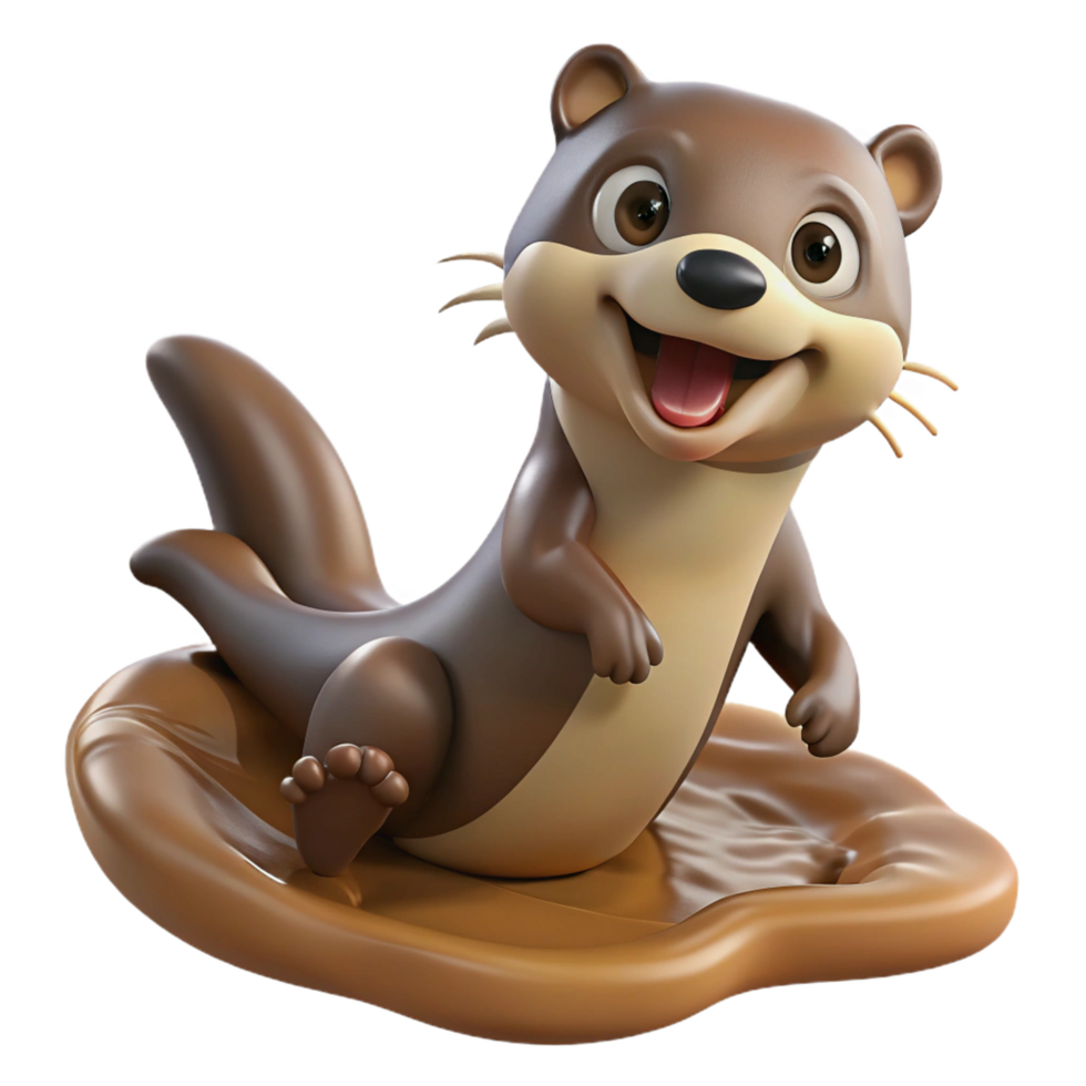 gorgeous standout A playful otter sliding down a muddy bank, humorous expression, cartoon style png