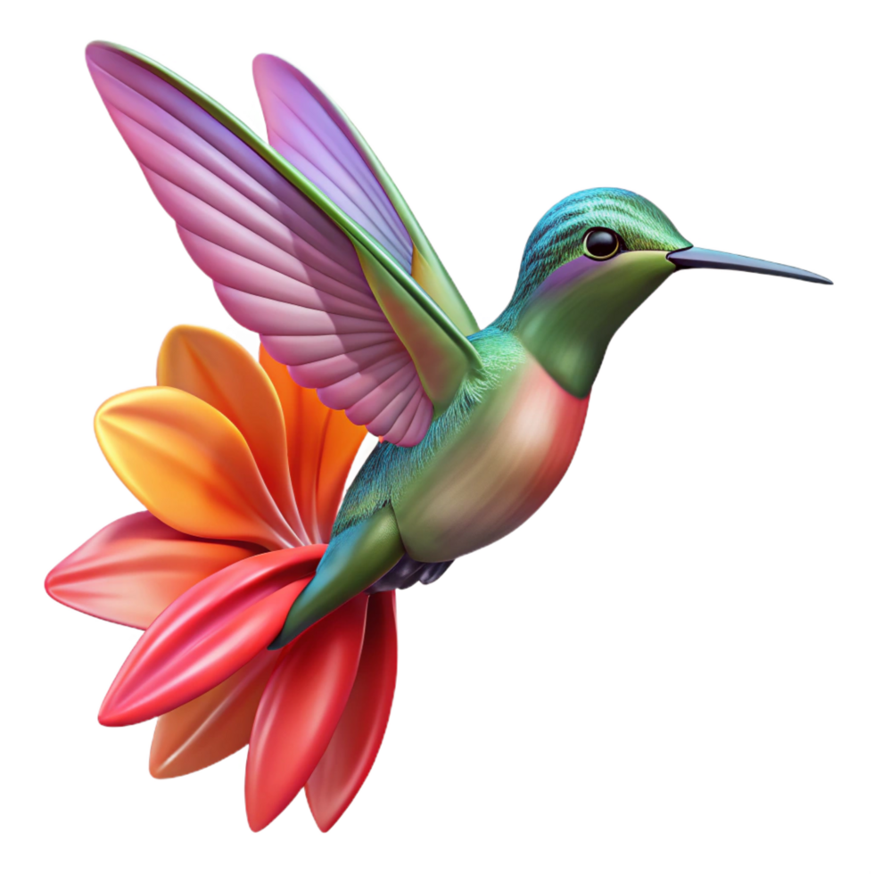 unforgettable urban A close up of a hummingbird hovering near a flower, vibrant colors, macro photography style top tier png