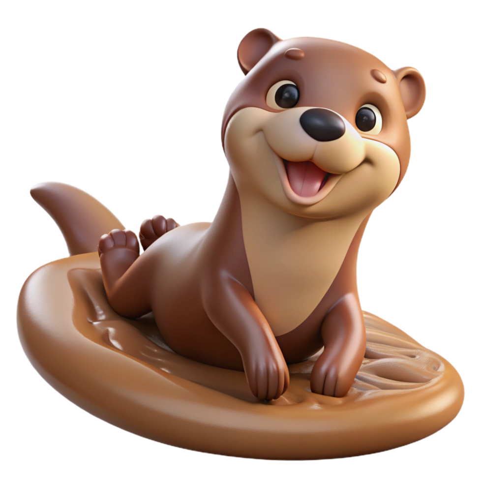 radiant exceptional A playful otter sliding down a muddy bank, humorous expression, cartoon style png