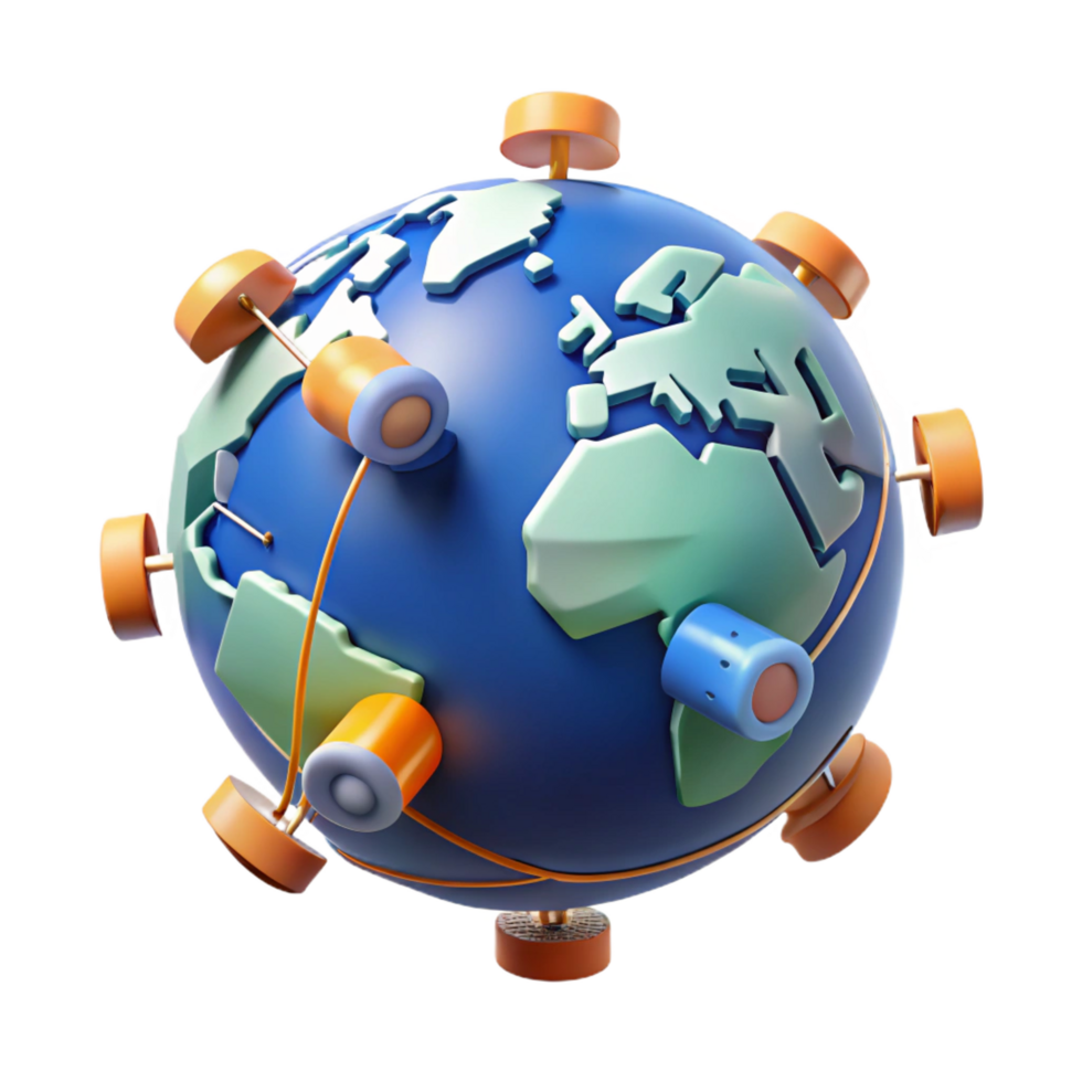 distinguished industrial A network of interconnected satellites orbiting Earth, communication lines visible between them, infographic style gallery standard png