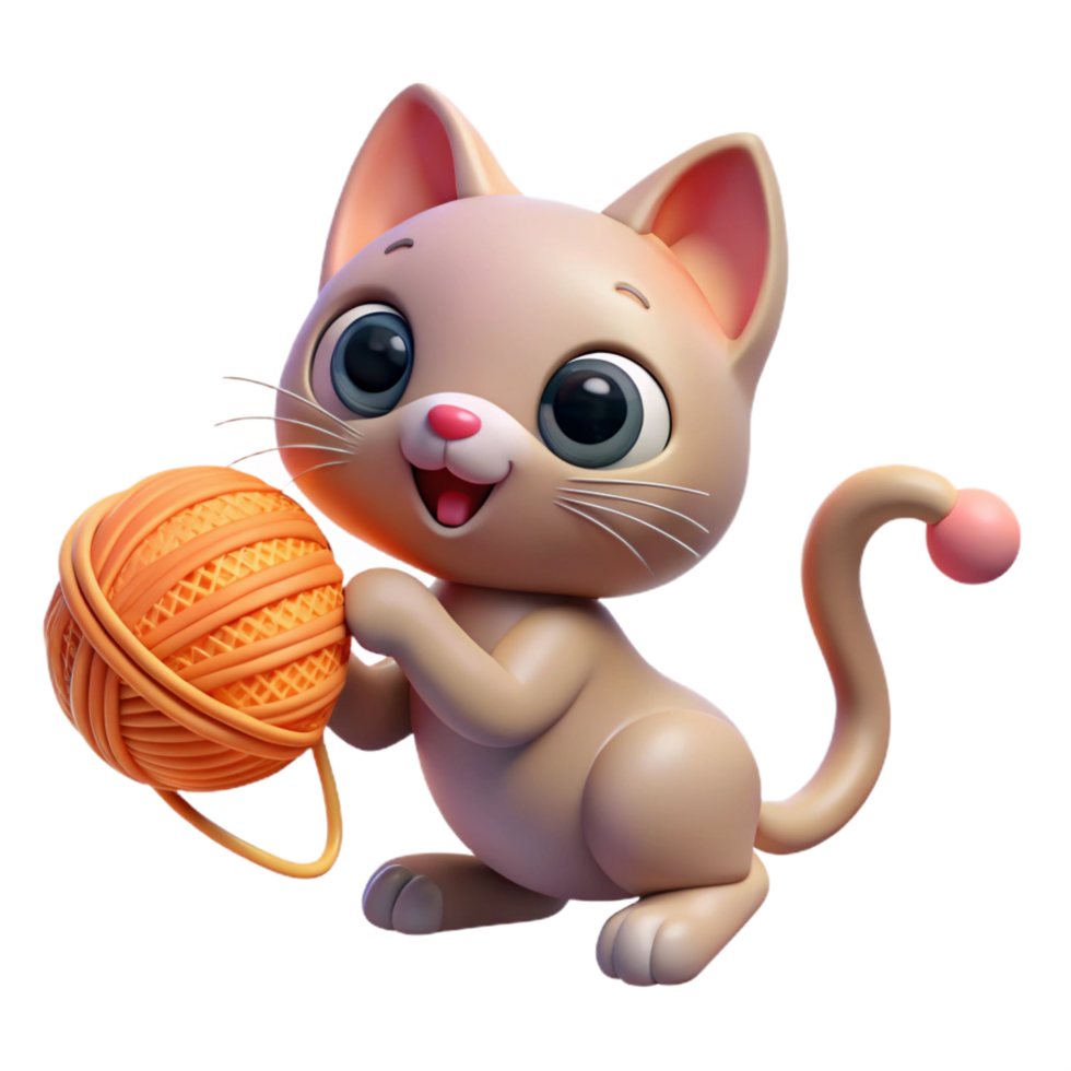 tranquil vibrant A playful kitten batting at a ball of yarn, warm indoor lighting, whimsical and playful style genuine png
