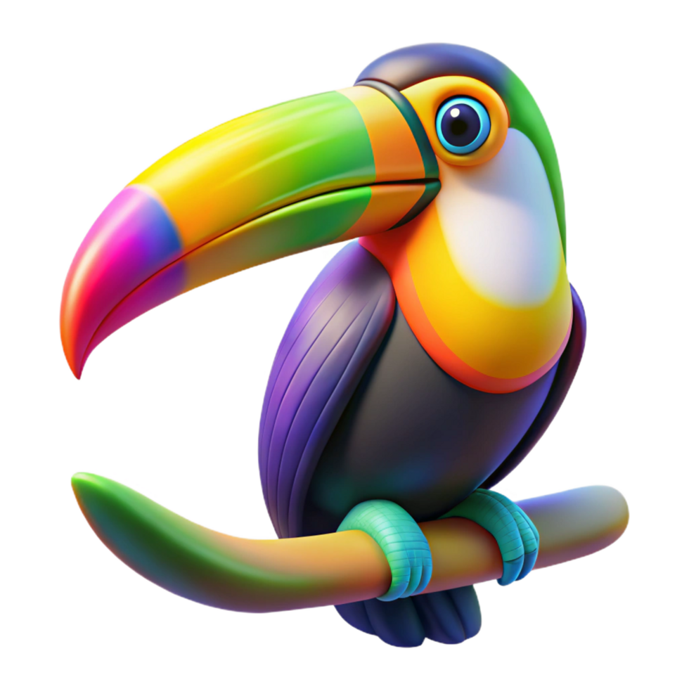 notable vintage A colorful toucan perched on a branch, vibrant tropical lighting, rendered in a stylized, graphic design style studio quality png