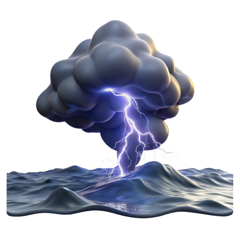 celebrated modern A lightning strike over a stormy ocean, dramatic nighttime lighting, powerful and intense style high resolution png