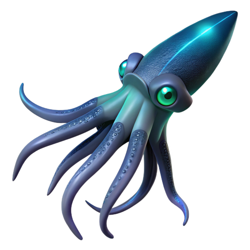 magnificent nordic A giant squid swimming in the deep ocean, bioluminescent glow, dark and mysterious sharp png
