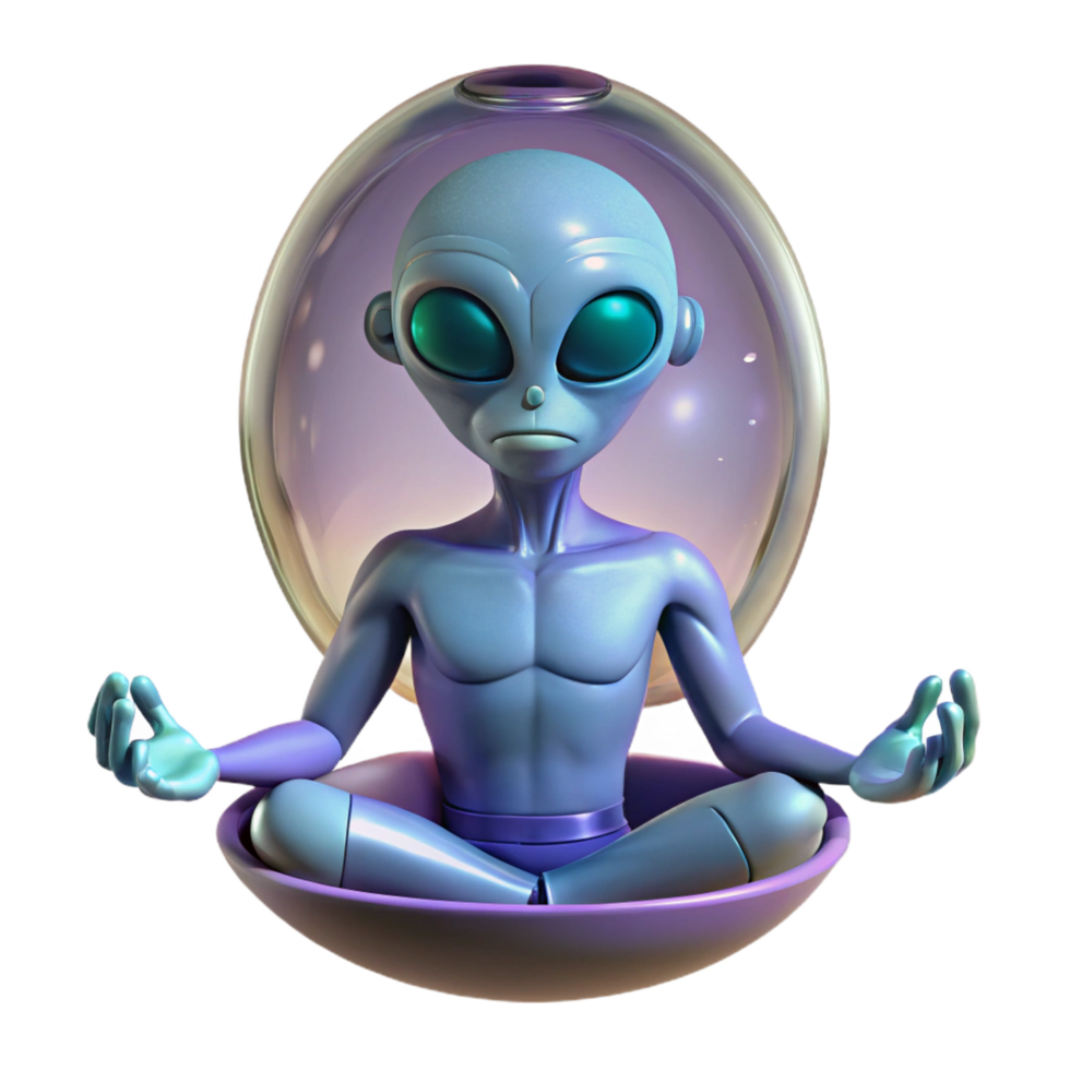 wonderful mid century A humanoid alien with iridescent skin, meditating in a zero gravity chamber, soft lighting, surreal style, refined png