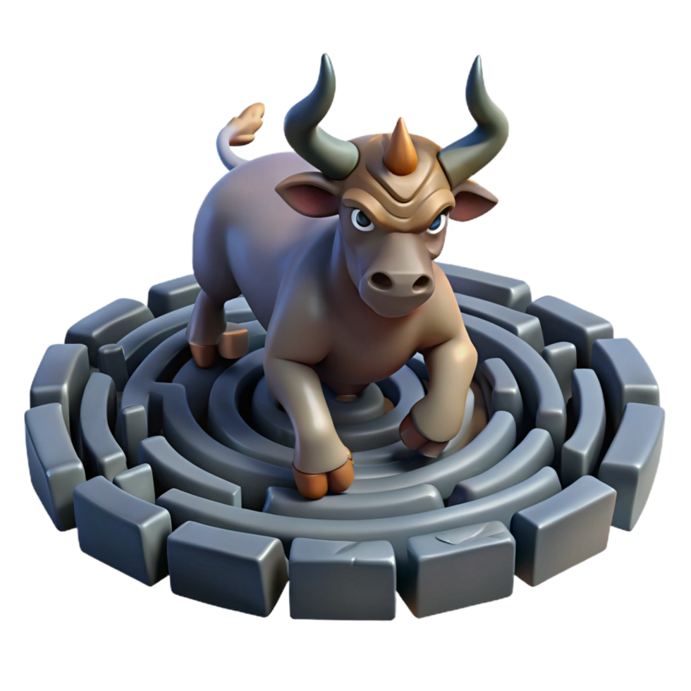 bold serene A fearsome minotaur charging through a labyrinth, its horns lowered in attack. Dark, claustrophobic lighting, Greek mythology style high resolution png